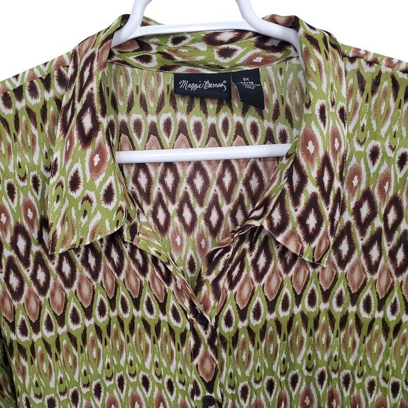 Maggie Barnes 5X Blouse Button Down Abstract Chiffon Flutter Ruffle Forest Fairy - Picture 6 of 10